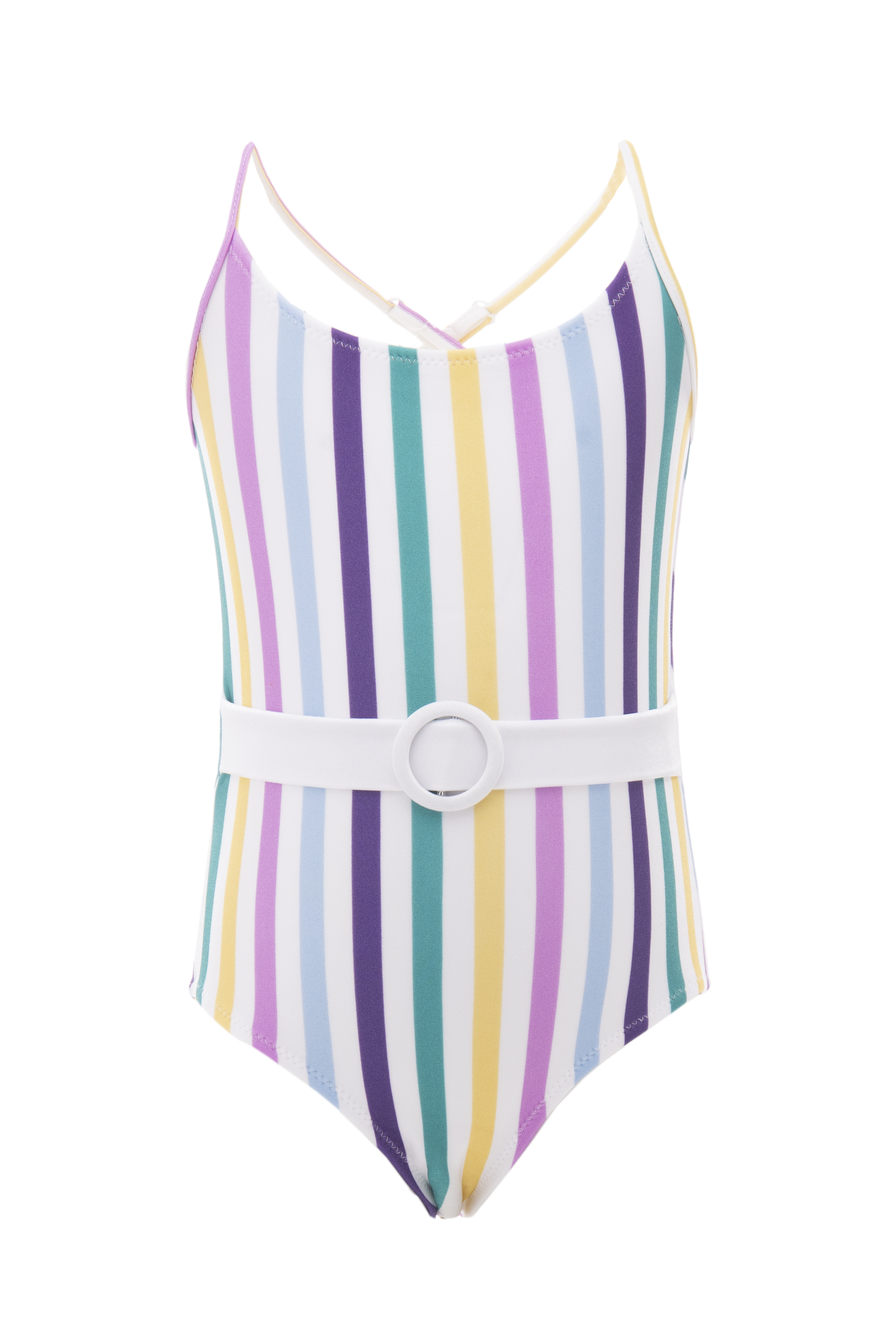 Striped swimsuit with belt